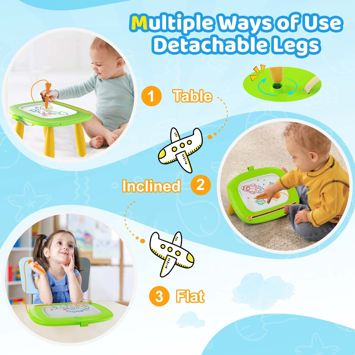 Kikidex Magnetic Drawing Board, Toddler Girl Toys for 1-3 Year Old, Doodle Board Pad Learning and Educational Toys for 1 2 3 Year Old Kids Birthday Gift (Light Blue)