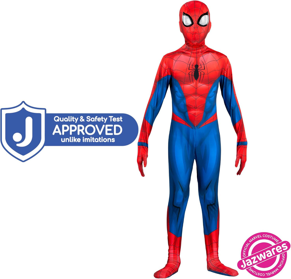 Marvel Spider-Man Official Youth Deluxe Zentai Costume - Deluxe Two-Way Stretch Spandex with Invisible Zippers and Wrist Openings for Added Convenience (L)