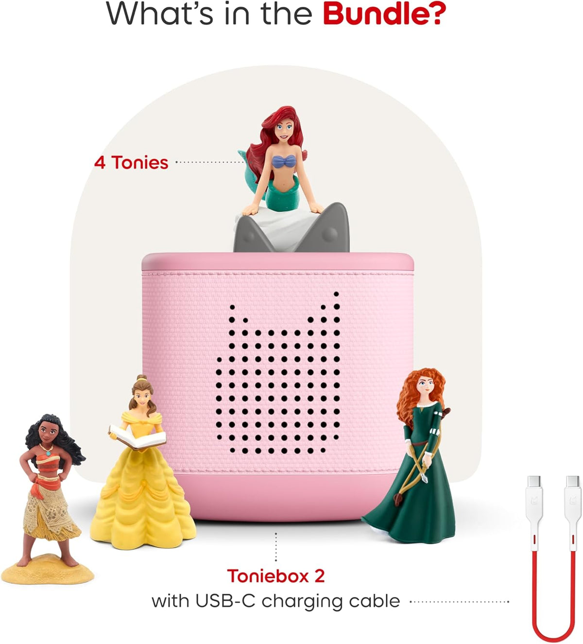 Toniebox 2 Audio Player Disney Princess Bundle for Kids 3+ with Ariel, Moana, Merida, and Belle - Cloud Pink