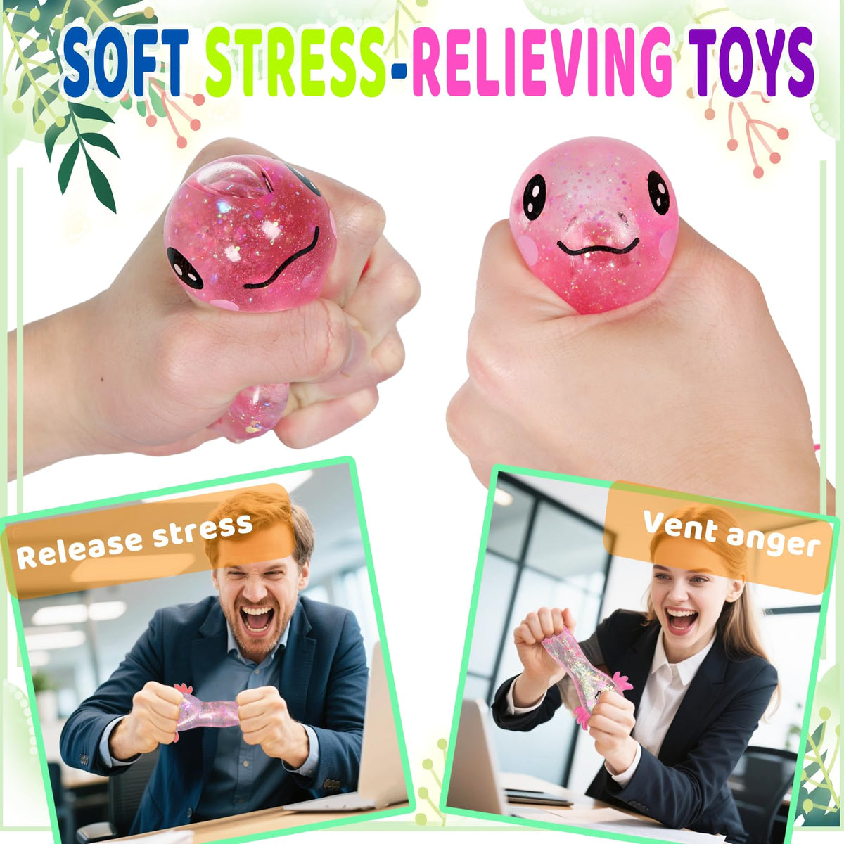 4pcs Axolotl Squishy Stress Relief Toy Glitter Fidget Toys Cute Malt Sugar Axolotl Toy Fidget Toys for Kids Youth Adult, Party Favors Anxiety Relief Squishy Toys(4pcs)