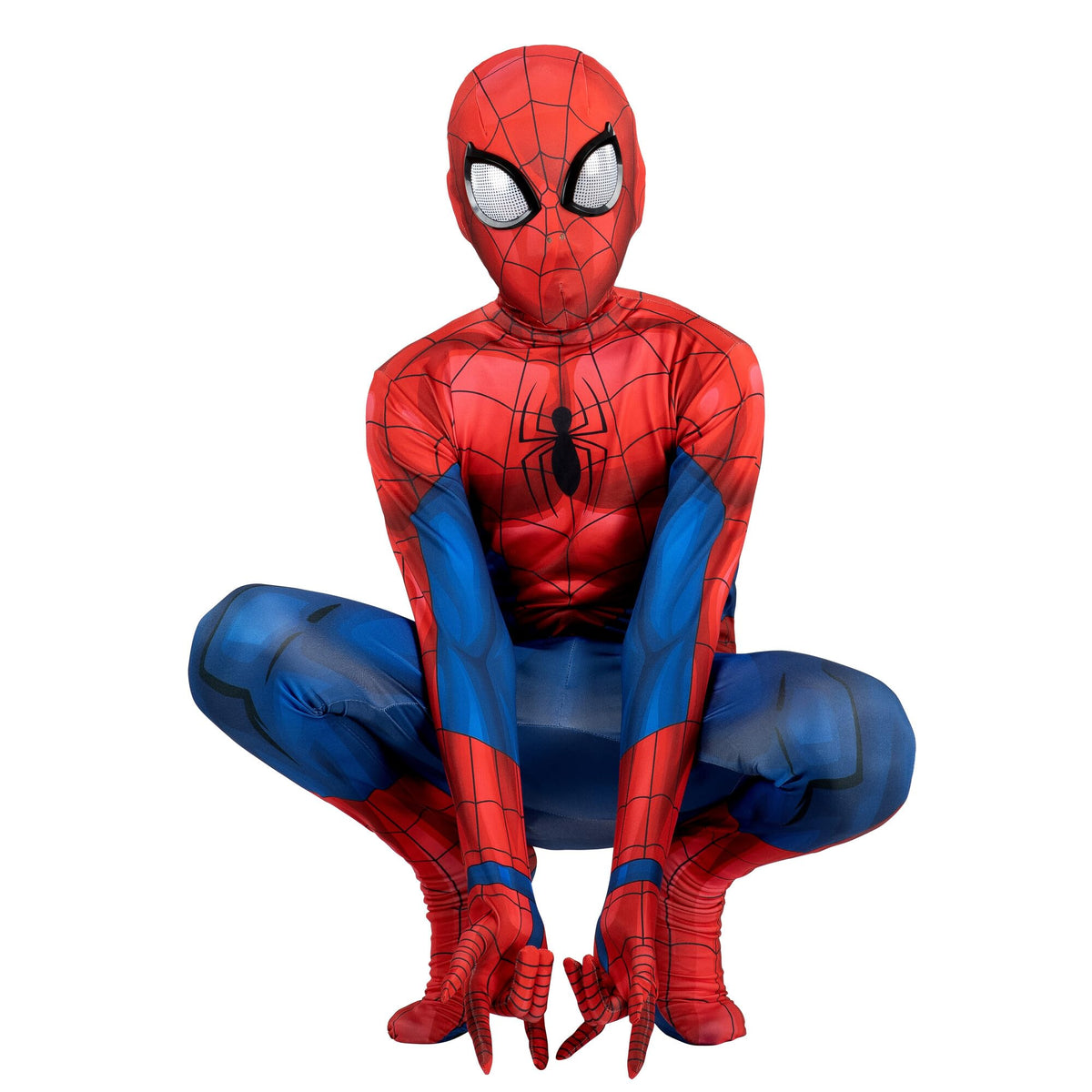 Marvel Spider-Man Official Youth Deluxe Zentai Costume - Deluxe Two-Way Stretch Spandex with Invisible Zippers and Wrist Openings for Added Convenience (L)