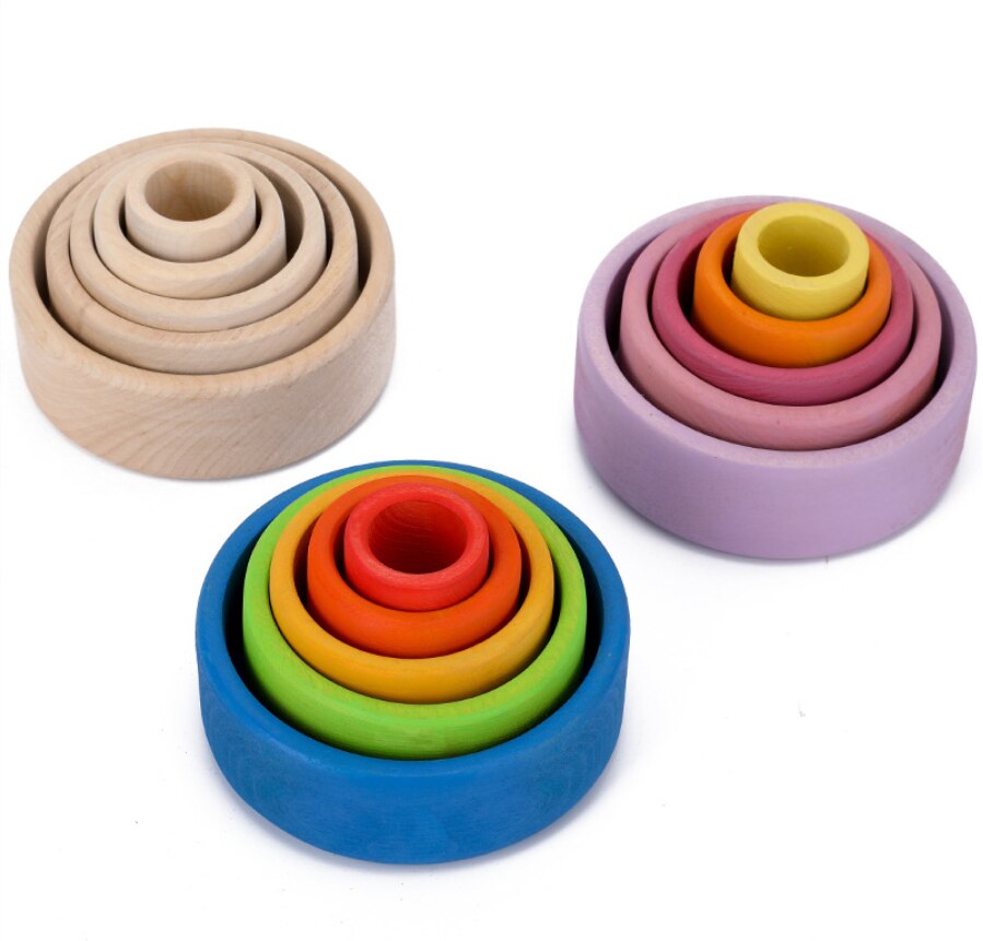 Rainbow Building Blocks Stacking Game Creative Rainbow Set Bowl Children's Color Cognitive Toys for Kids Educational Christmas