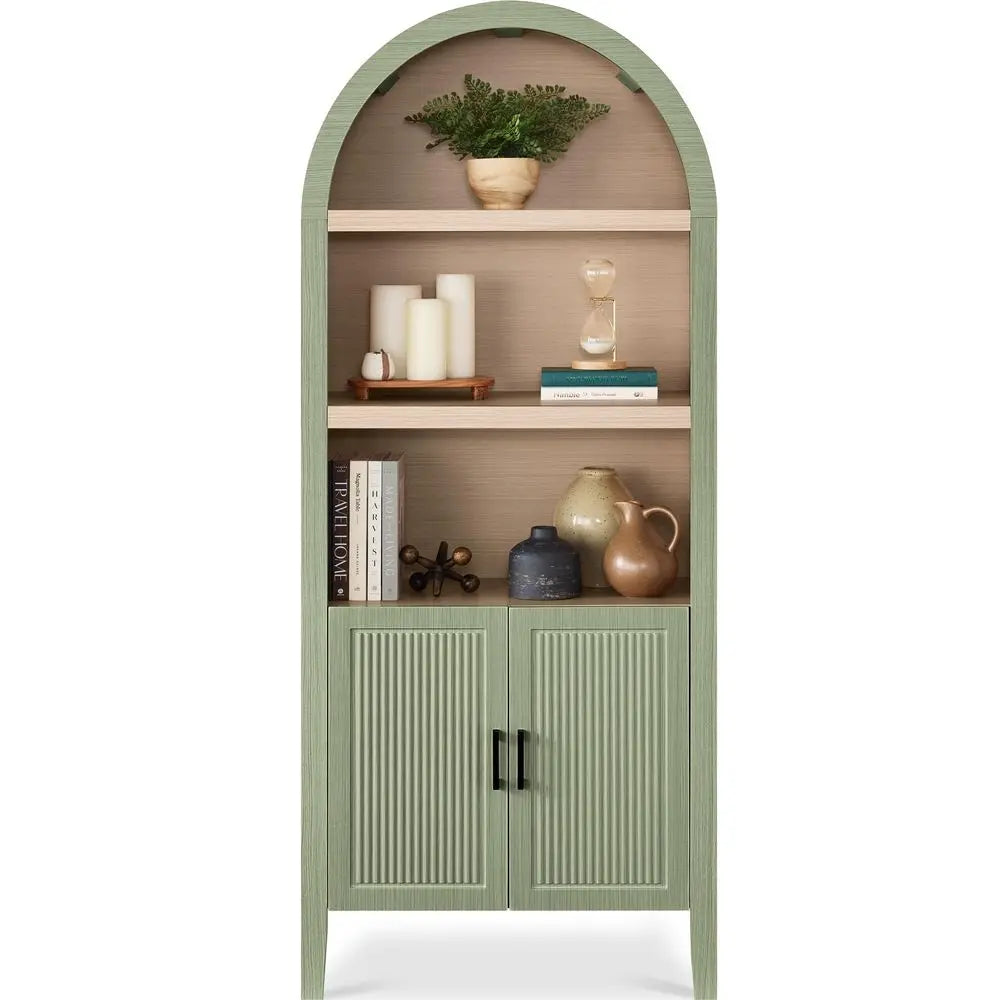 71 Tall Arched Kitchen Pantry, Modern Farmhouse Wood Kitchens Storage Cabinets with 2 Large Drawers and Adjustable Shelves, Ver