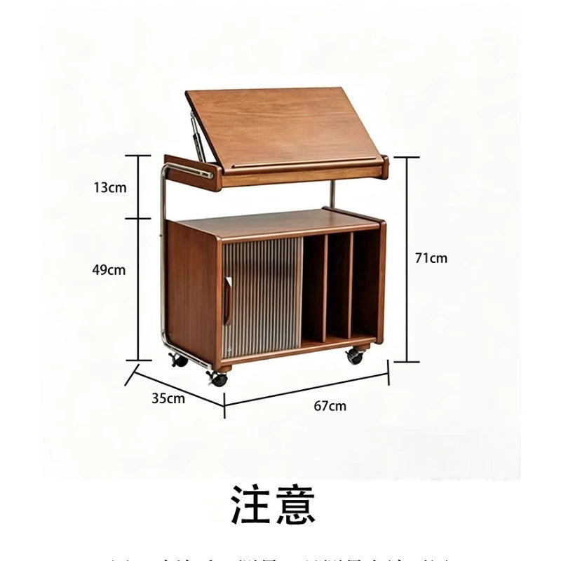 Medieval bedside table movable solid wood side cabinet, sofa side feeling medieval style living room storage cabinet