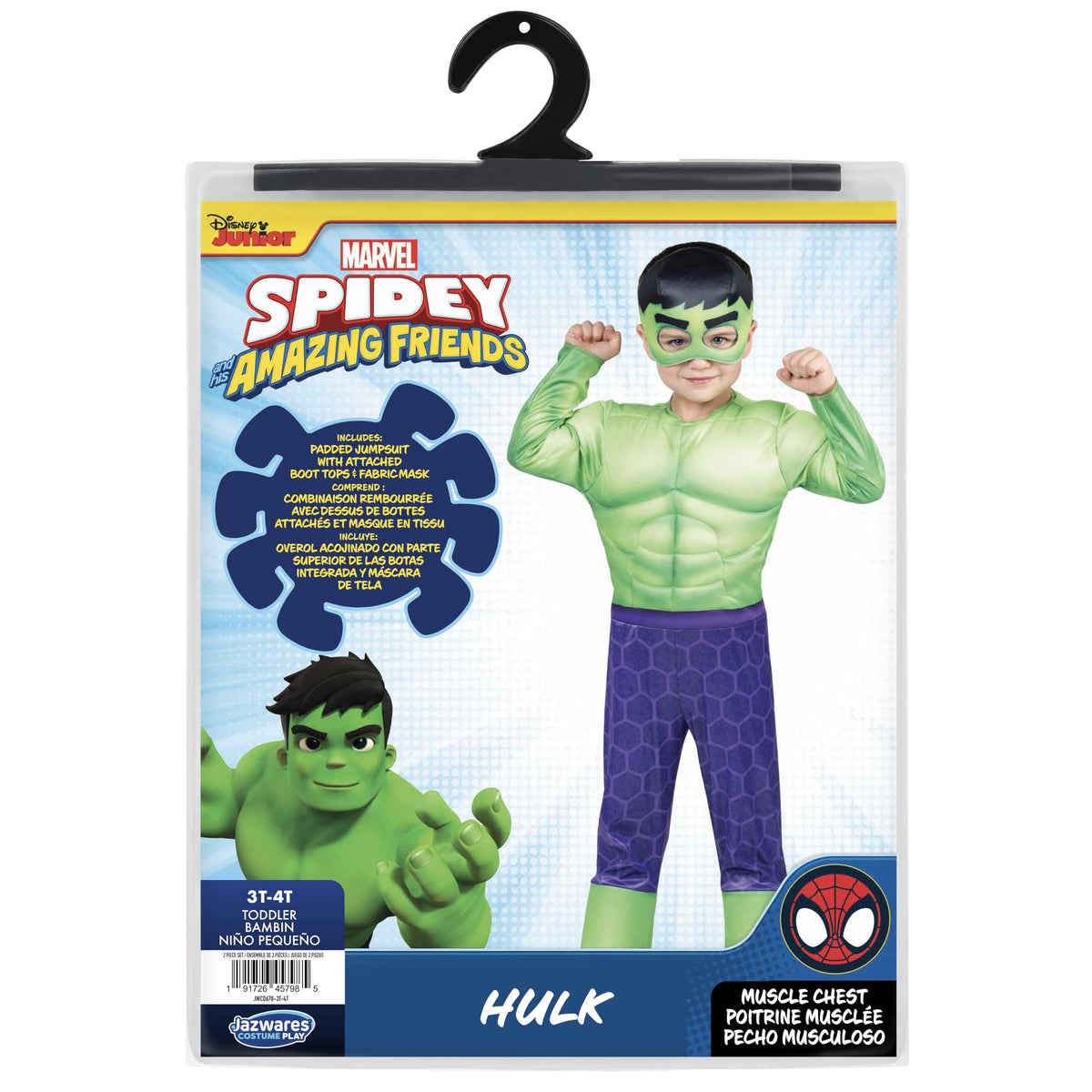 MARVEL Official Toddler Deluxe Halloween Costume - Premium Quality Padded Jumpsuit and Fabric Headpiece (3T-4T)