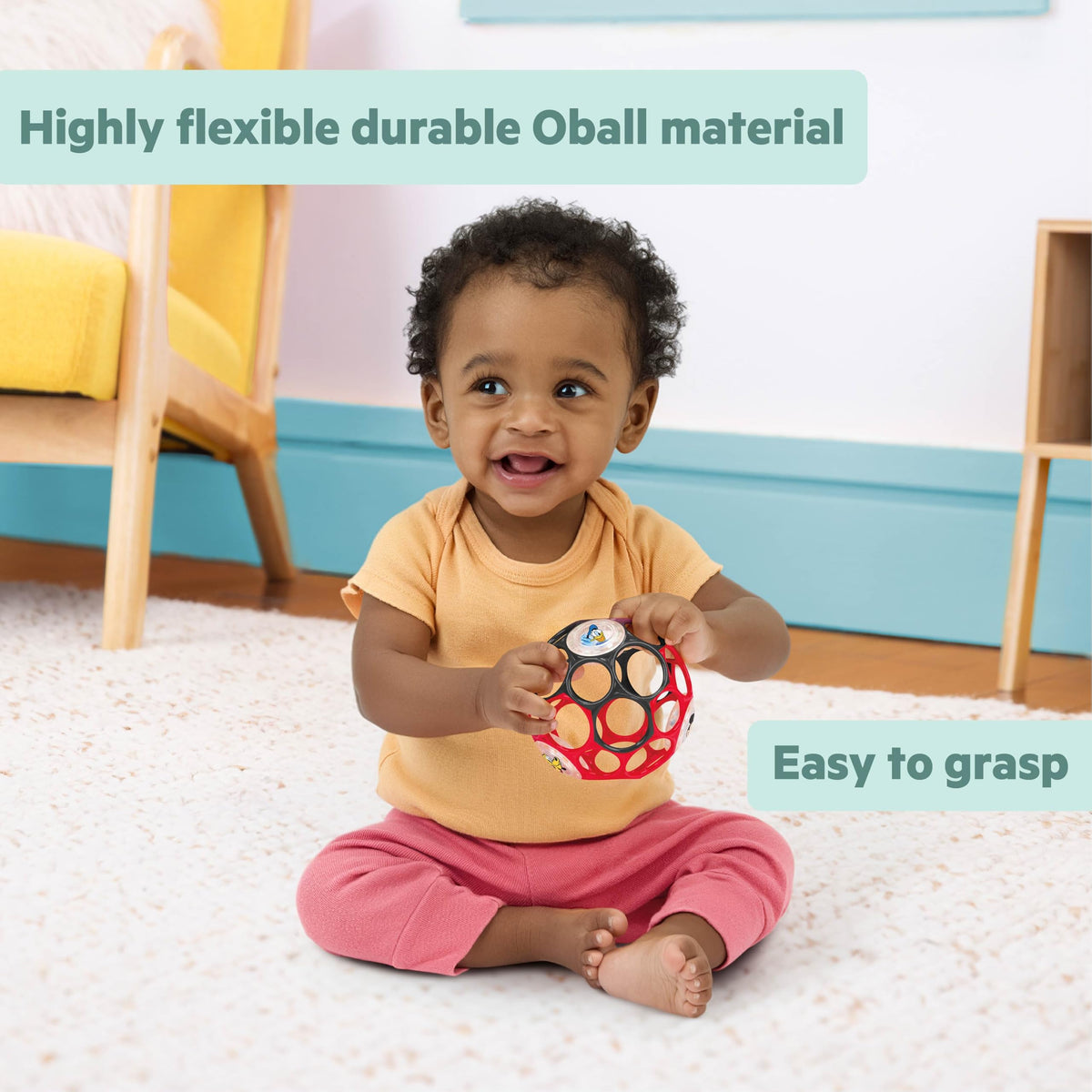 Bright Starts Oball Grippin' Goals Rattle Soccer Ball - Black & White, Easy-Grasp Toy for Newborn and Up