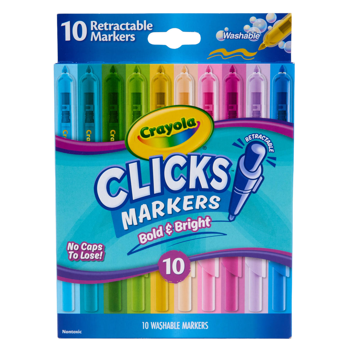 Crayola Clicks Retractable Tip Markers (10ct), Washable Cone Tip Art Marker Set, Cute Aesthetic School Supplies, Classroom Must Haves, Ages 8+