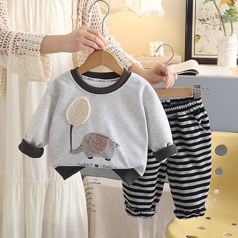 Cartoon long sleeved hoodie two-piece set for children's autumn clothing