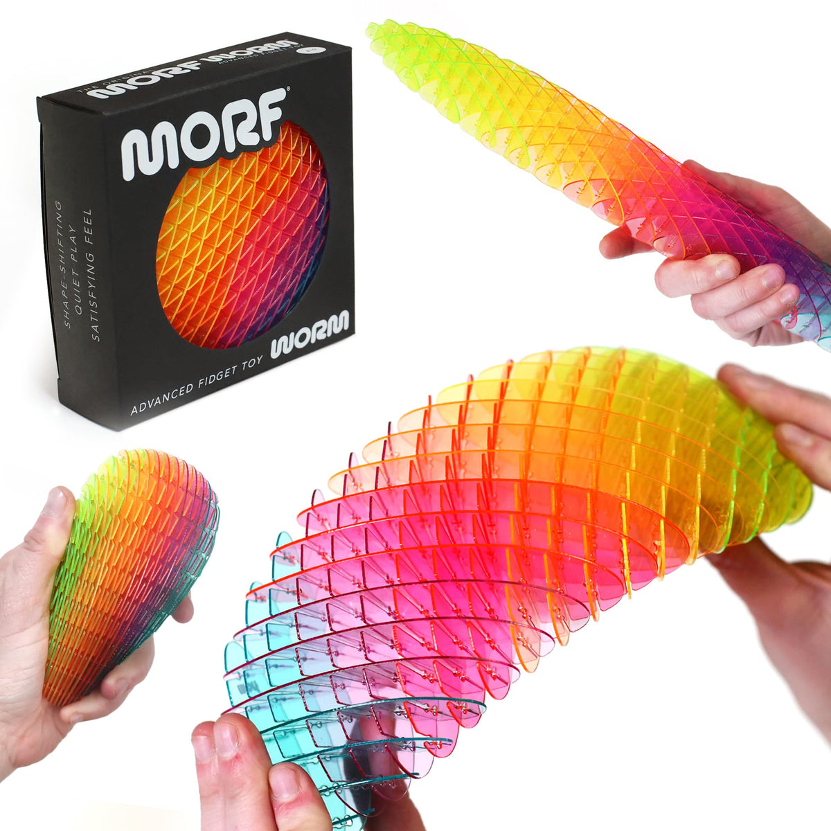 Morf Worm 3D Sensory Fidget Toys for Kids, Teens & Adults, Rainbow, Small