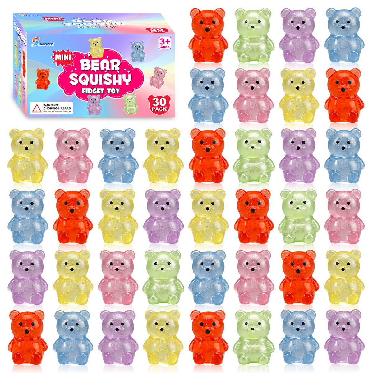 Siwarm 30 Pack Mini Cube Squishy Fidget Toys for Kids and Adults
