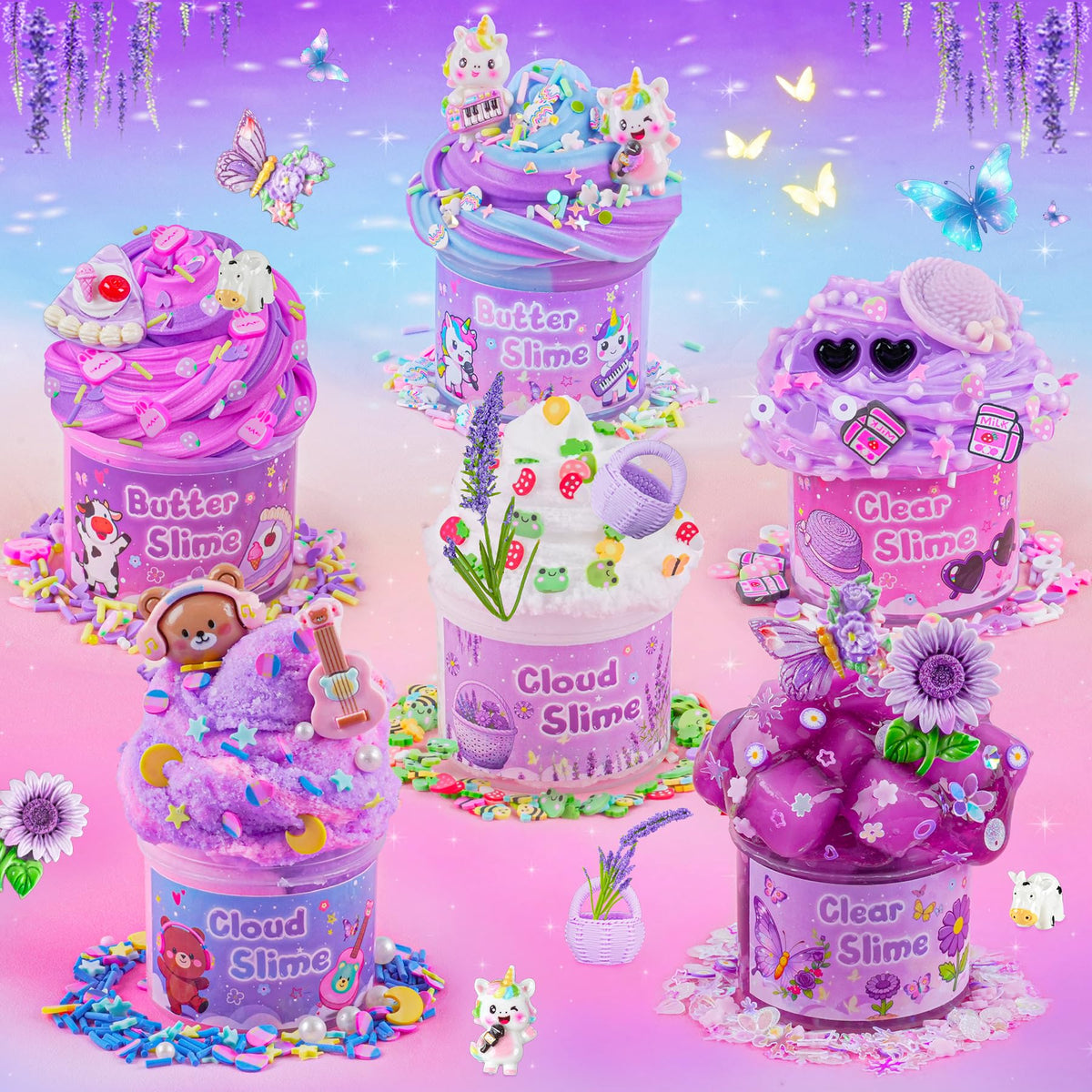 6-Pack Pink Slime Kit for Girls, Cloud Butter Squishy Birthday Gift Set