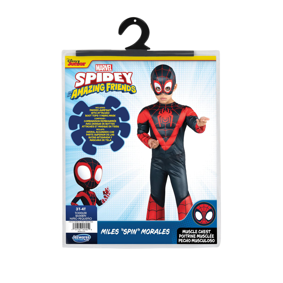MARVEL Official Toddler Deluxe Halloween Costume - Premium Quality Padded Jumpsuit and Fabric Headpiece (3T-4T)