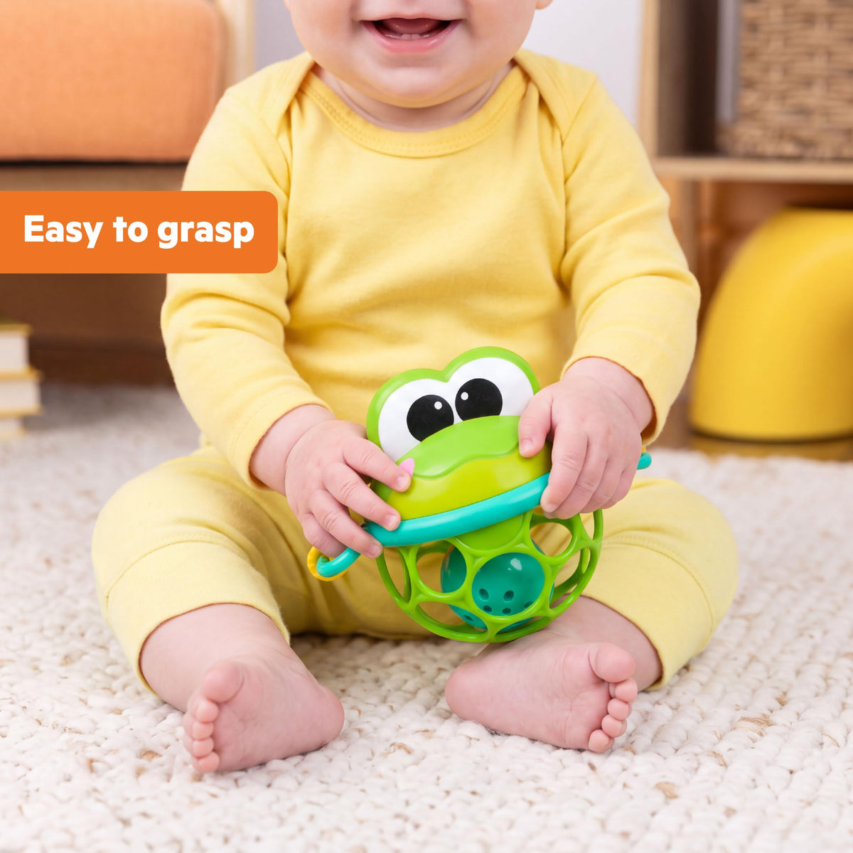 Bright Starts Oball Grippin' Goals Rattle Soccer Ball - Black & White, Easy-Grasp Toy for Newborn and Up