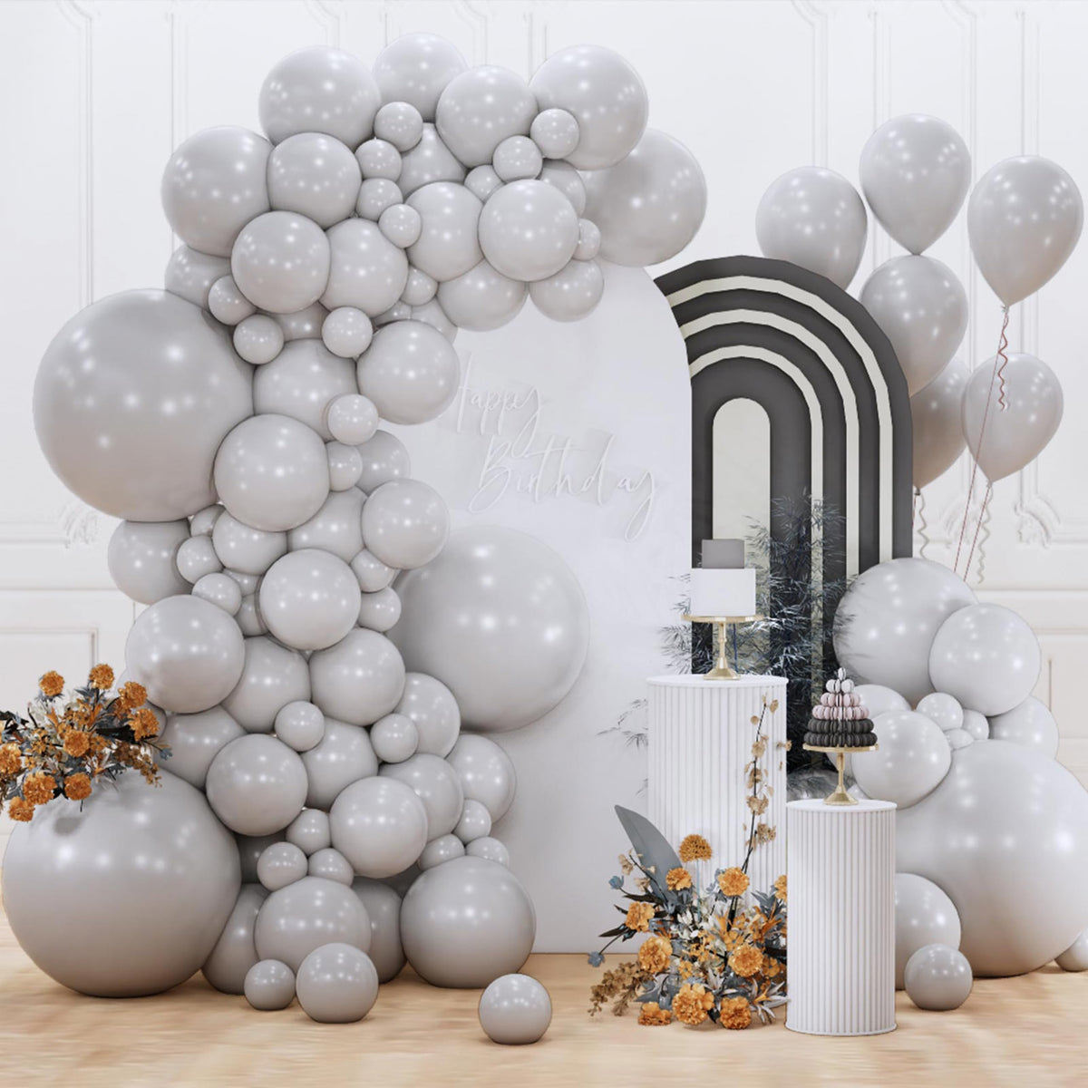 PartyWoo White Balloons 155pcs Matte White Latex Balloons Different Sizes
