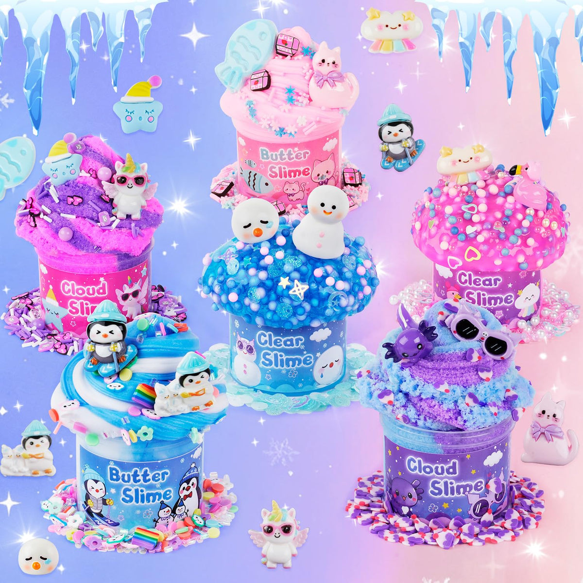 6-Pack Pink Slime Kit for Girls, Cloud Butter Squishy Birthday Gift Set