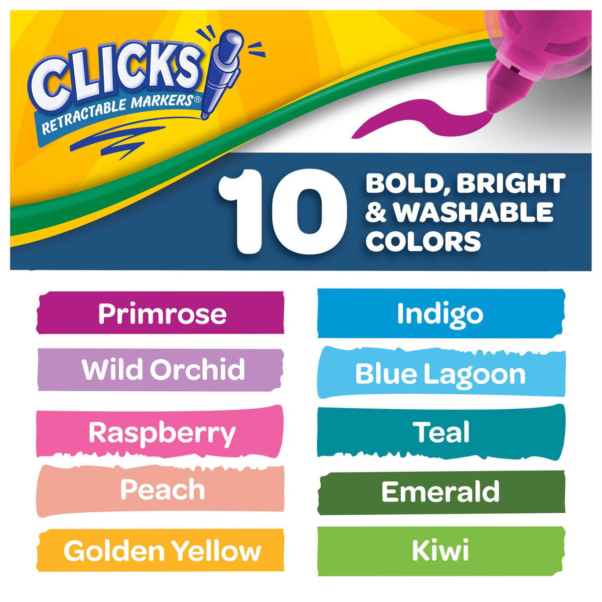 Crayola Clicks Retractable Tip Markers (10ct), Washable Cone Tip Art Marker Set, Cute Aesthetic School Supplies, Classroom Must Haves, Ages 8+