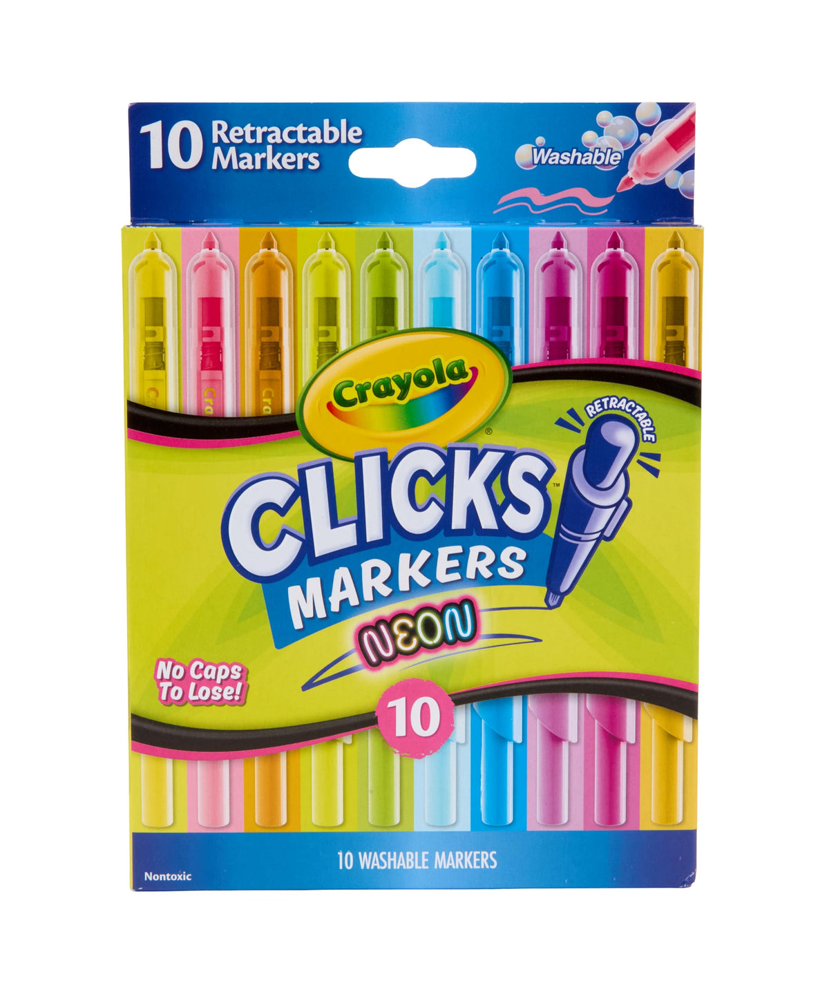 Crayola Clicks Retractable Tip Markers (10ct), Washable Cone Tip Art Marker Set, Cute Aesthetic School Supplies, Classroom Must Haves, Ages 8+