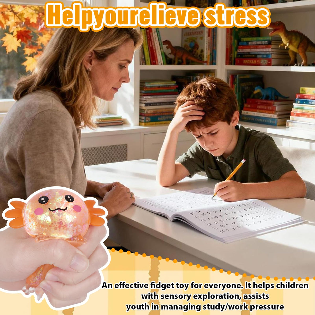 4pcs Axolotl Squishy Stress Relief Toy Glitter Fidget Toys Cute Malt Sugar Axolotl Toy Fidget Toys for Kids Youth Adult, Party Favors Anxiety Relief Squishy Toys(4pcs)