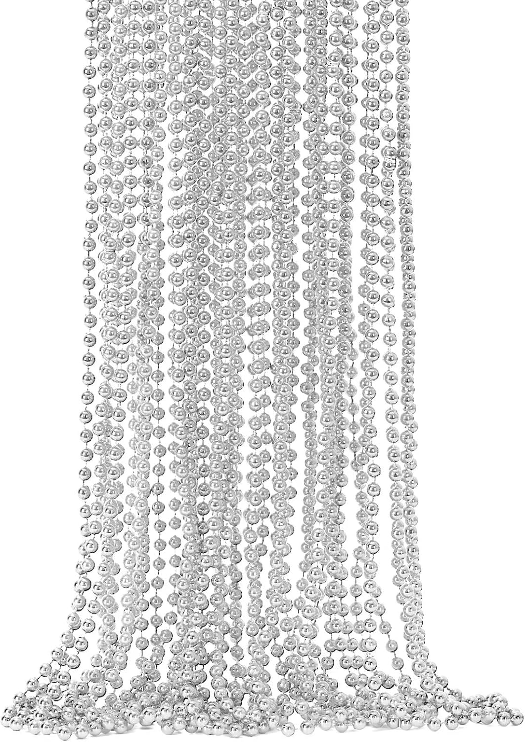 EOBOH 72PCS Bead Necklace, Silver Christmas Bead Necklace Party Favors Bulk, 33" Xmas Necklaces Stuff, Festival Events Parade Throw Accessories for Xmas Mardi Gras Wedding Birthday Celebrations Decor