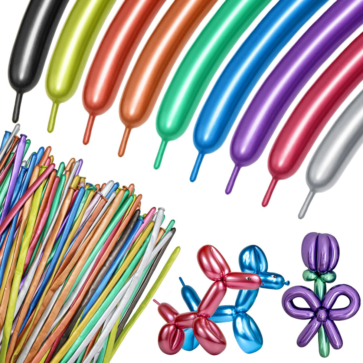 Long Orange 260 Balloons Kit for Kids Party Decor, Bright Long Balloons Twisting Animals Pack Thicken Latex for Halloween Orange Balloon Arch Party Decor.