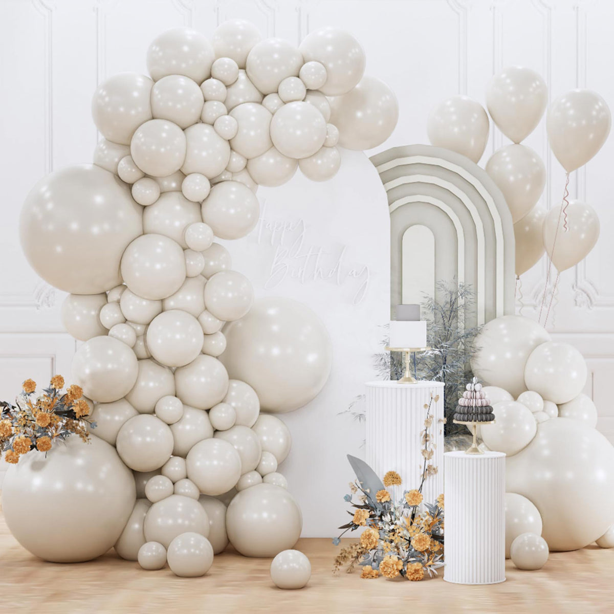 PartyWoo White Balloons 155pcs Matte White Latex Balloons Different Sizes