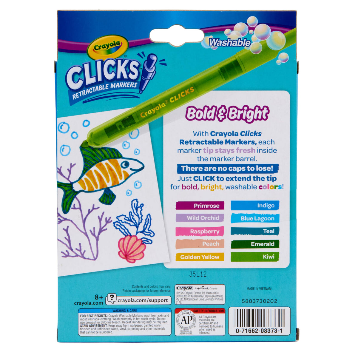 Crayola Clicks Retractable Tip Markers (10ct), Washable Cone Tip Art Marker Set, Cute Aesthetic School Supplies, Classroom Must Haves, Ages 8+