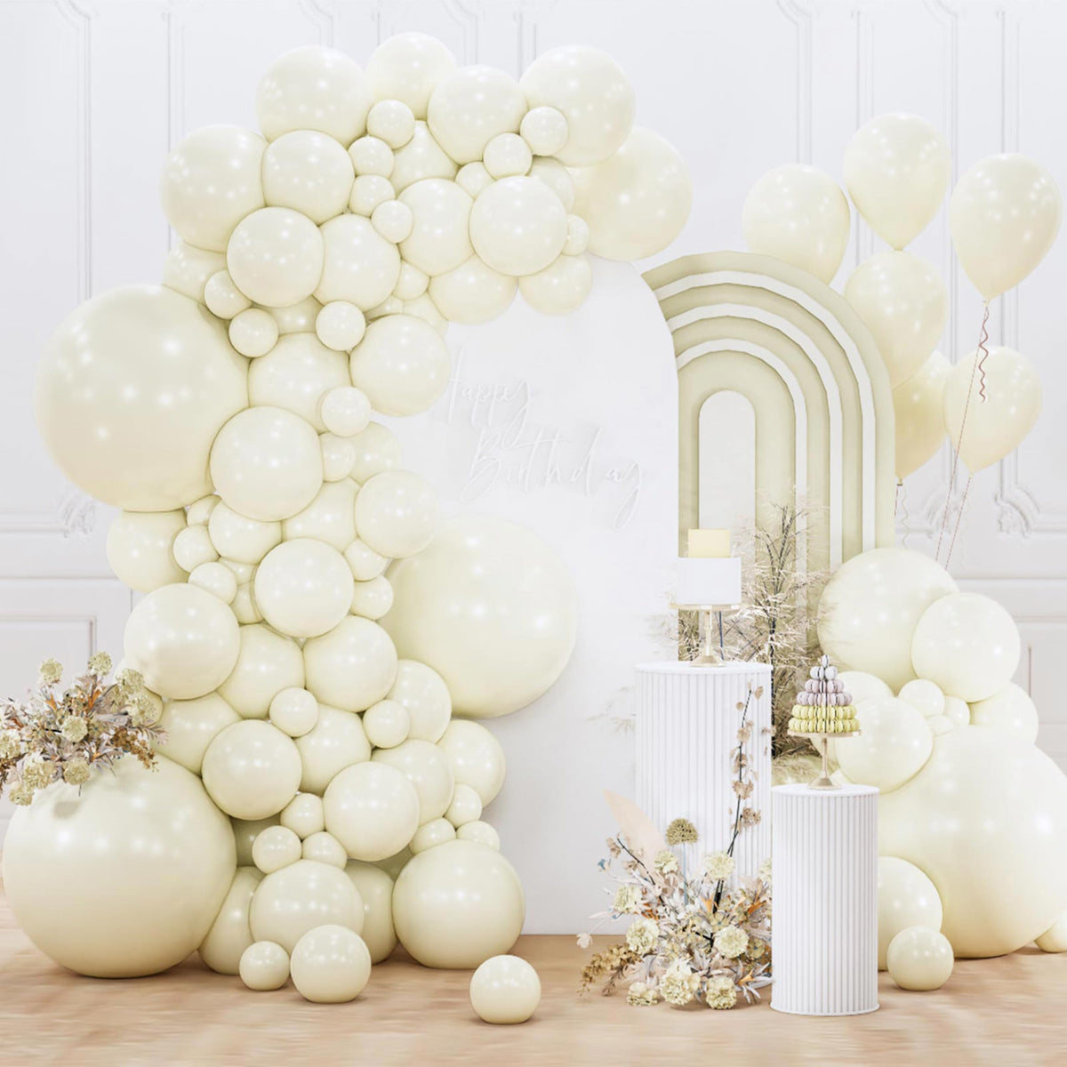 PartyWoo White Balloons 155pcs Matte White Latex Balloons Different Sizes