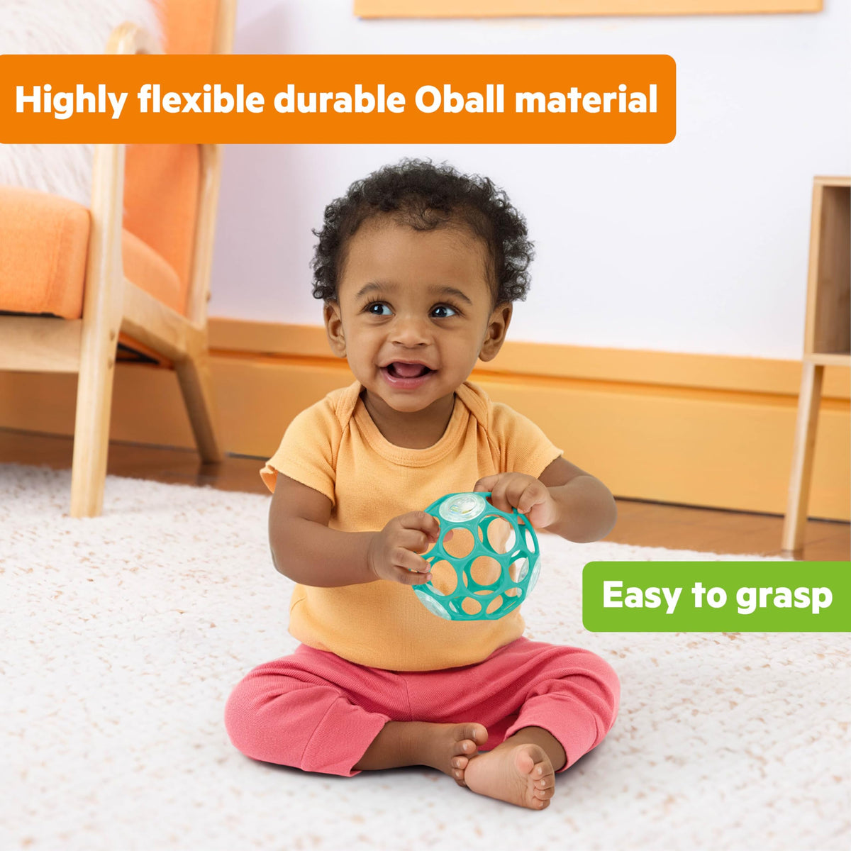 Bright Starts Oball Grippin' Goals Rattle Soccer Ball - Black & White, Easy-Grasp Toy for Newborn and Up