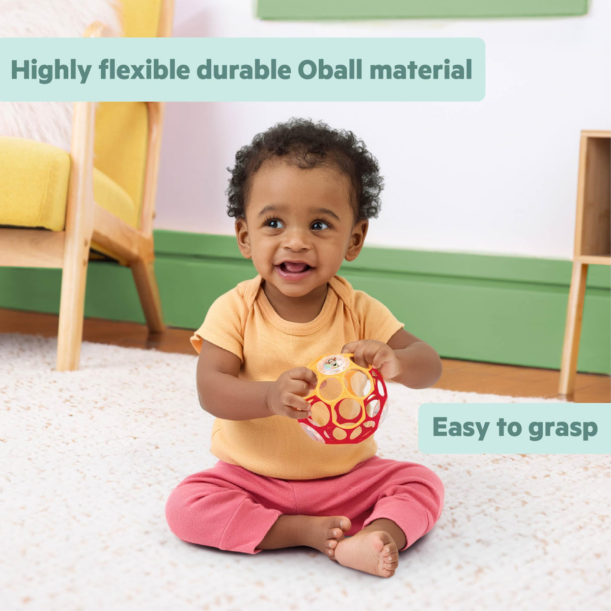Bright Starts Oball Grippin' Goals Rattle Soccer Ball - Black & White, Easy-Grasp Toy for Newborn and Up