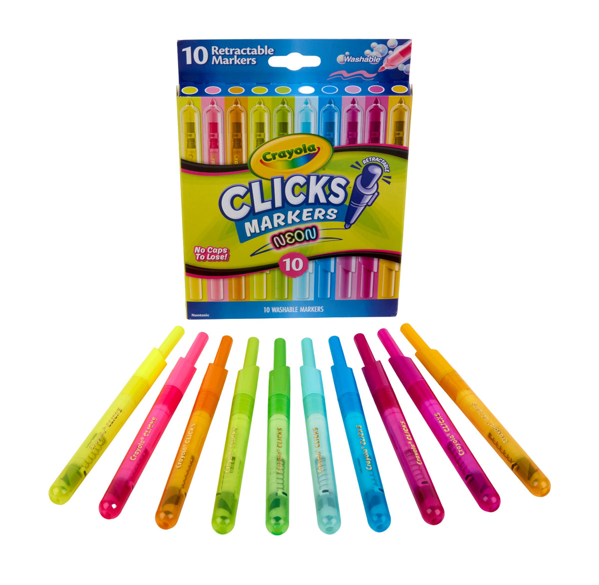 Crayola Clicks Retractable Tip Markers (10ct), Washable Cone Tip Art Marker Set, Cute Aesthetic School Supplies, Classroom Must Haves, Ages 8+