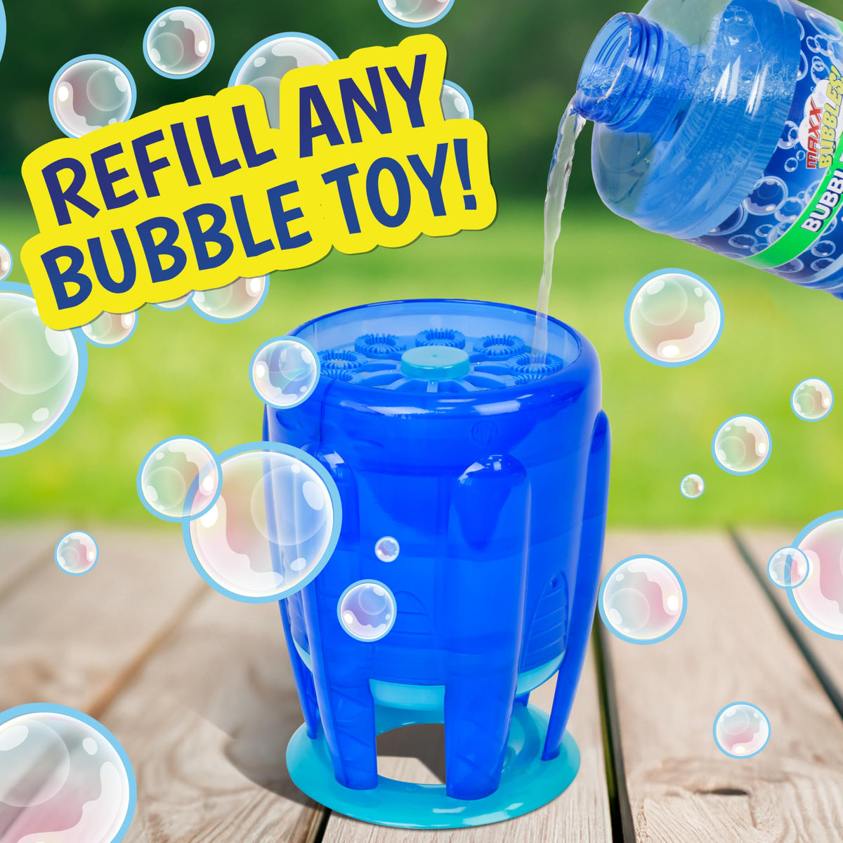 Sunny Days Entertainment Bubble Solution Refill with Wand 64oz Non Toxic Dye Free (1/2 Gallon), Kids Easy Grip Bottle Refill for Bubble Machine, Bubble Wands, Bubble Toys, Pack of 6