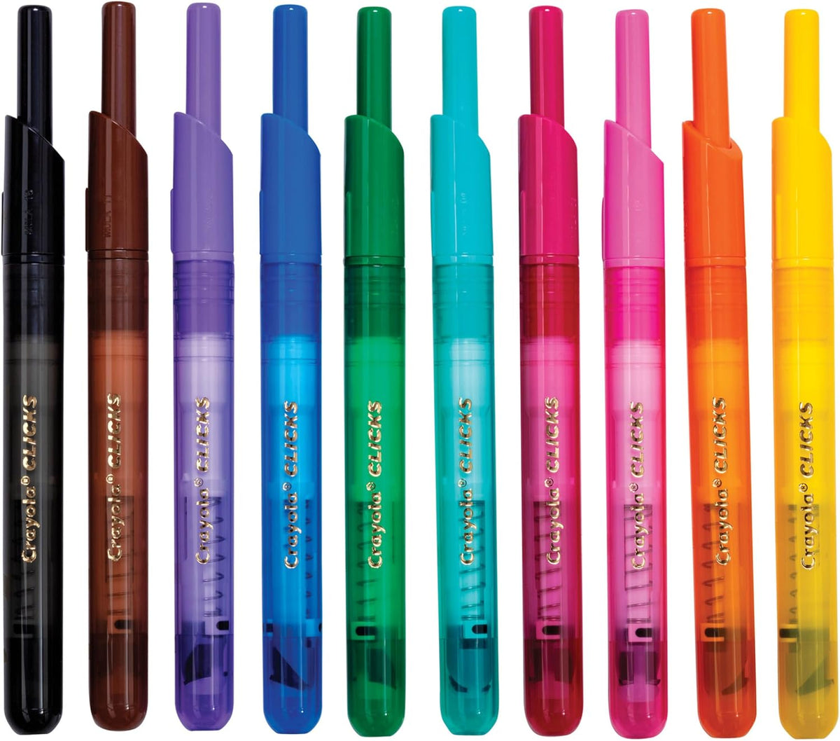 Crayola Clicks Retractable Tip Markers (10ct), Washable Cone Tip Art Marker Set, Cute Aesthetic School Supplies, Classroom Must Haves, Ages 8+