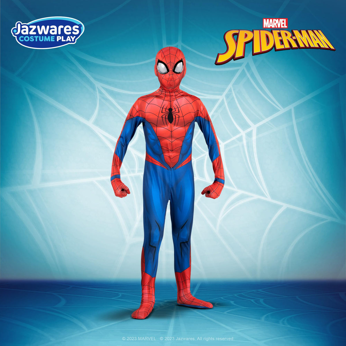 Marvel Spider-Man Official Youth Deluxe Zentai Costume - Deluxe Two-Way Stretch Spandex with Invisible Zippers and Wrist Openings for Added Convenience (L)