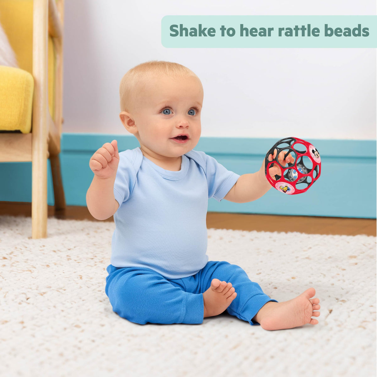 Bright Starts Oball Grippin' Goals Rattle Soccer Ball - Black & White, Easy-Grasp Toy for Newborn and Up