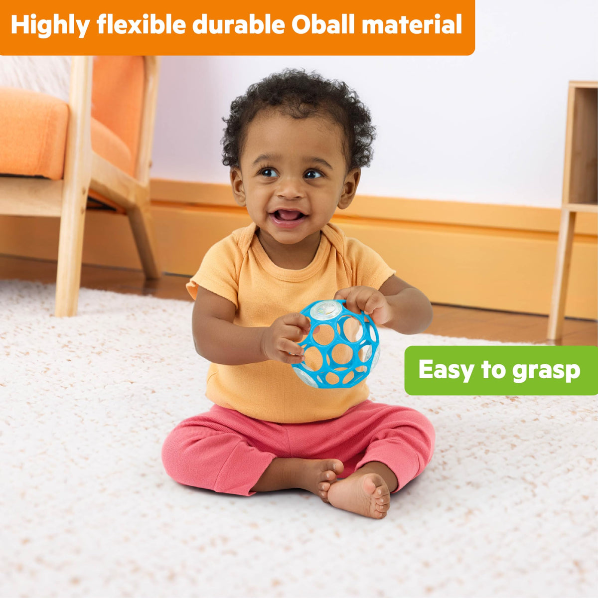 Bright Starts Oball Grippin' Goals Rattle Soccer Ball - Black & White, Easy-Grasp Toy for Newborn and Up