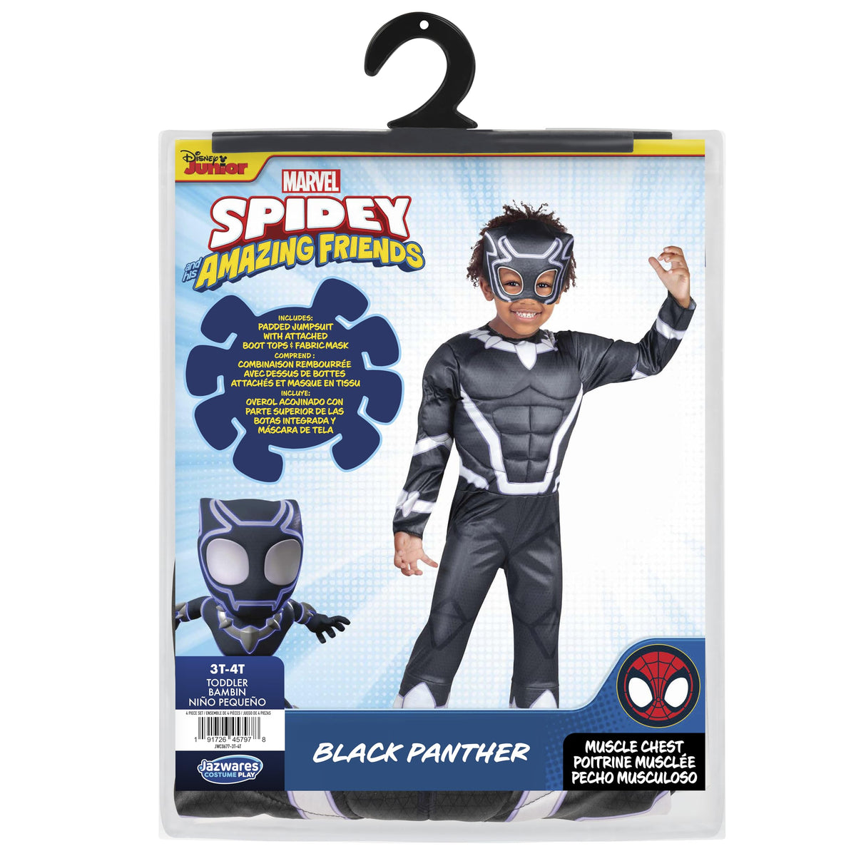 MARVEL Official Toddler Deluxe Halloween Costume - Premium Quality Padded Jumpsuit and Fabric Headpiece (3T-4T)