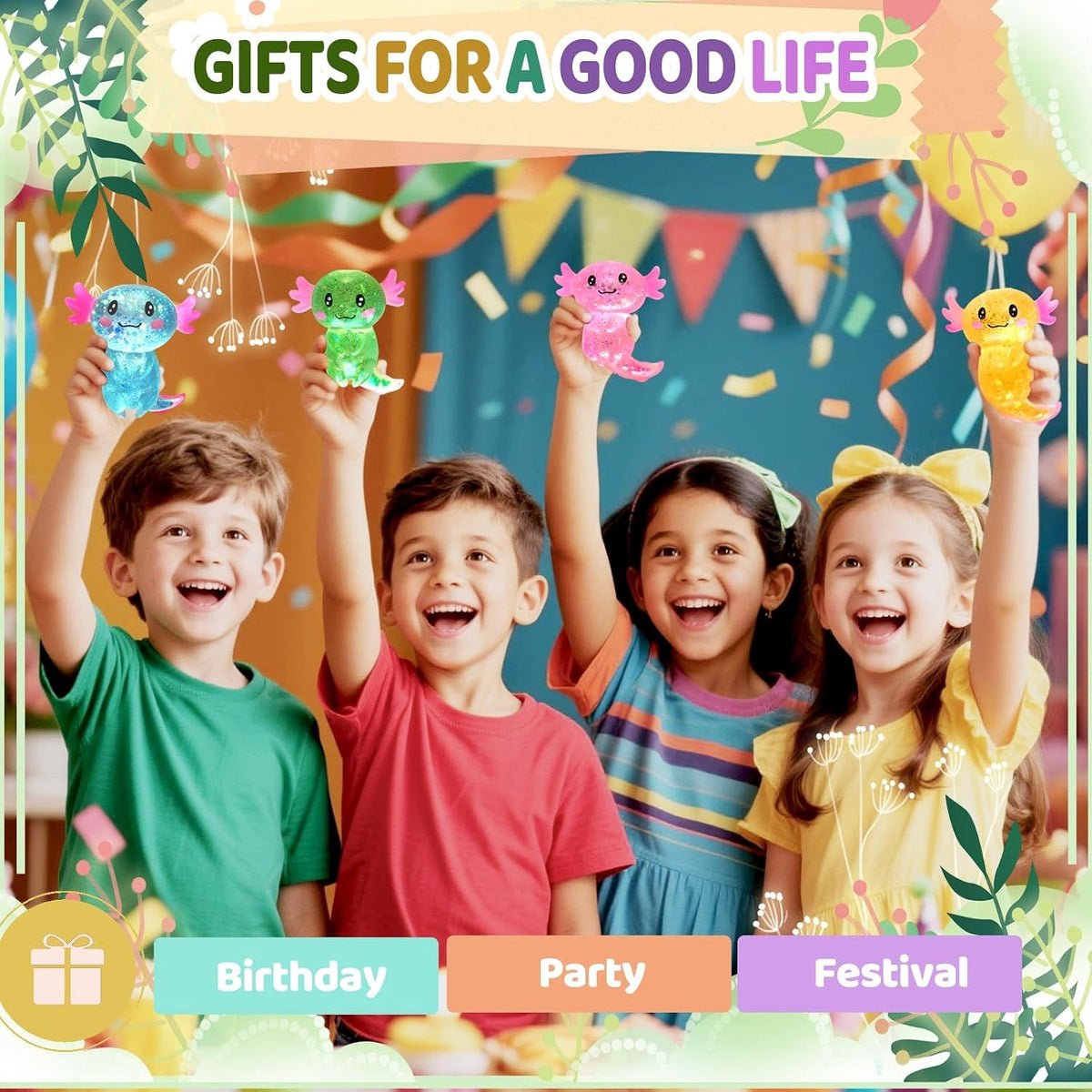 4pcs Axolotl Squishy Stress Relief Toy Glitter Fidget Toys Cute Malt Sugar Axolotl Toy Fidget Toys for Kids Youth Adult, Party Favors Anxiety Relief Squishy Toys(4pcs)