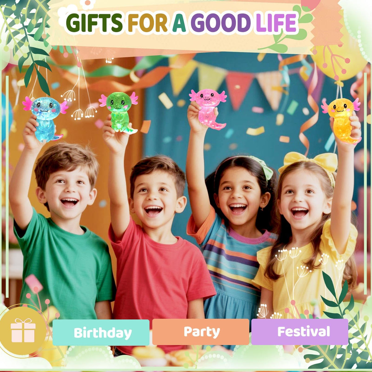 4pcs Axolotl Squishy Stress Relief Toy Glitter Fidget Toys Cute Malt Sugar Axolotl Toy Fidget Toys for Kids Youth Adult, Party Favors Anxiety Relief Squishy Toys(4pcs)