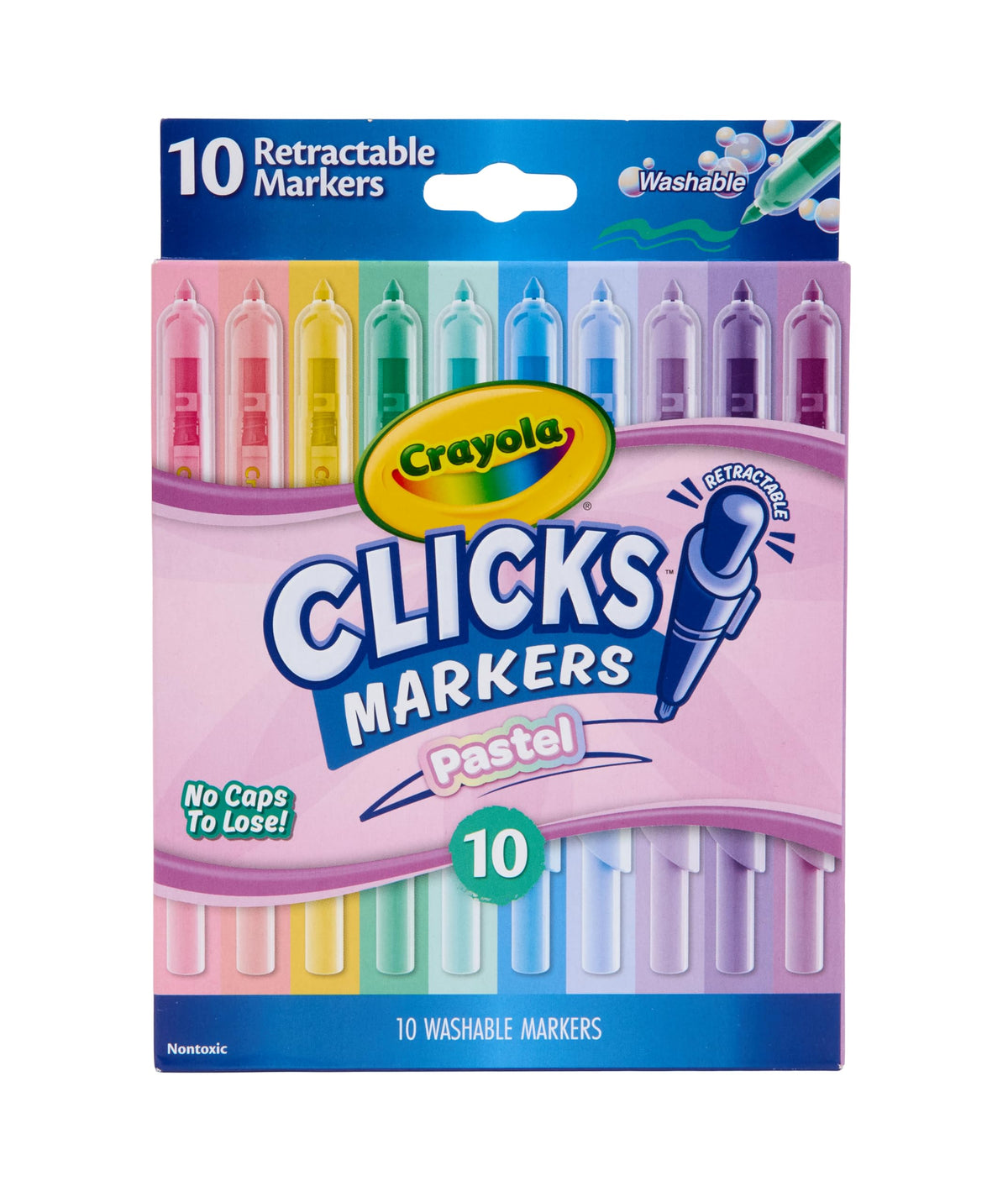 Crayola Clicks Retractable Tip Markers (10ct), Washable Cone Tip Art Marker Set, Cute Aesthetic School Supplies, Classroom Must Haves, Ages 8+