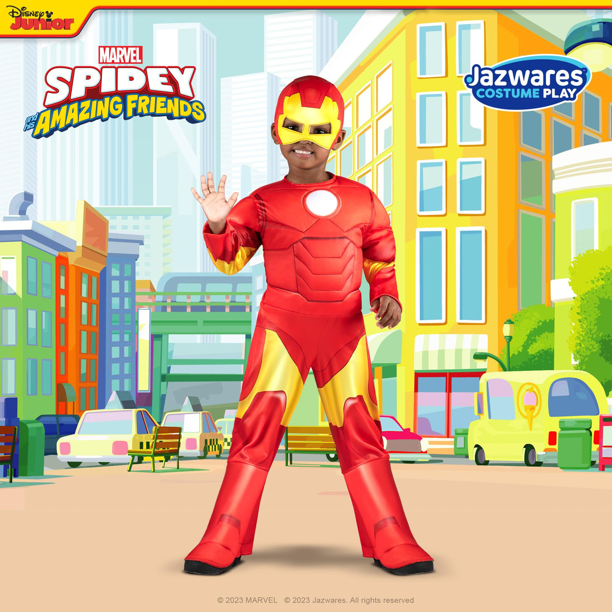 MARVEL Official Toddler Deluxe Halloween Costume - Premium Quality Padded Jumpsuit and Fabric Headpiece (3T-4T)