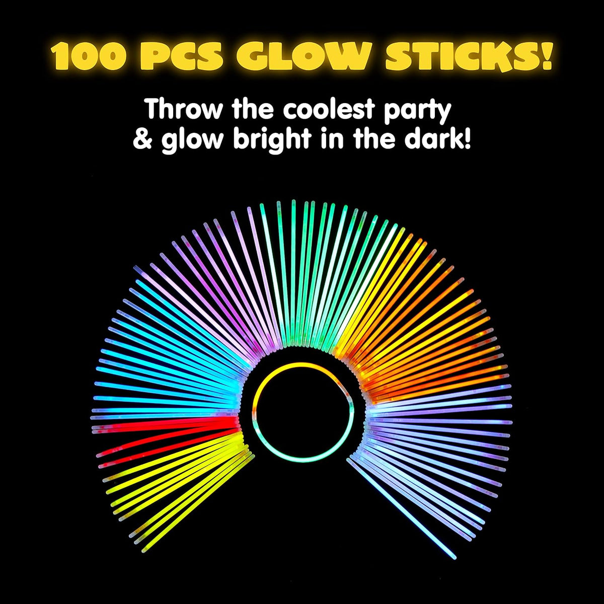 JOYIN 100 Pcs 8" Glow sticks Bulk Party Pack, Neon Glow in the Dark Party Supplies, Light Up Necklaces and Bracelets with Connectors for Halloween, Football, Birthday Decorations