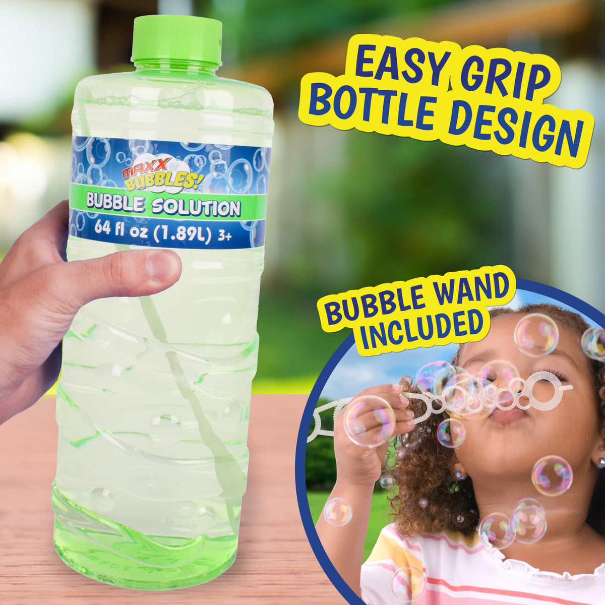 Sunny Days Entertainment Bubble Solution Refill with Wand 64oz Non Toxic Dye Free (1/2 Gallon), Kids Easy Grip Bottle Refill for Bubble Machine, Bubble Wands, Bubble Toys, Pack of 6