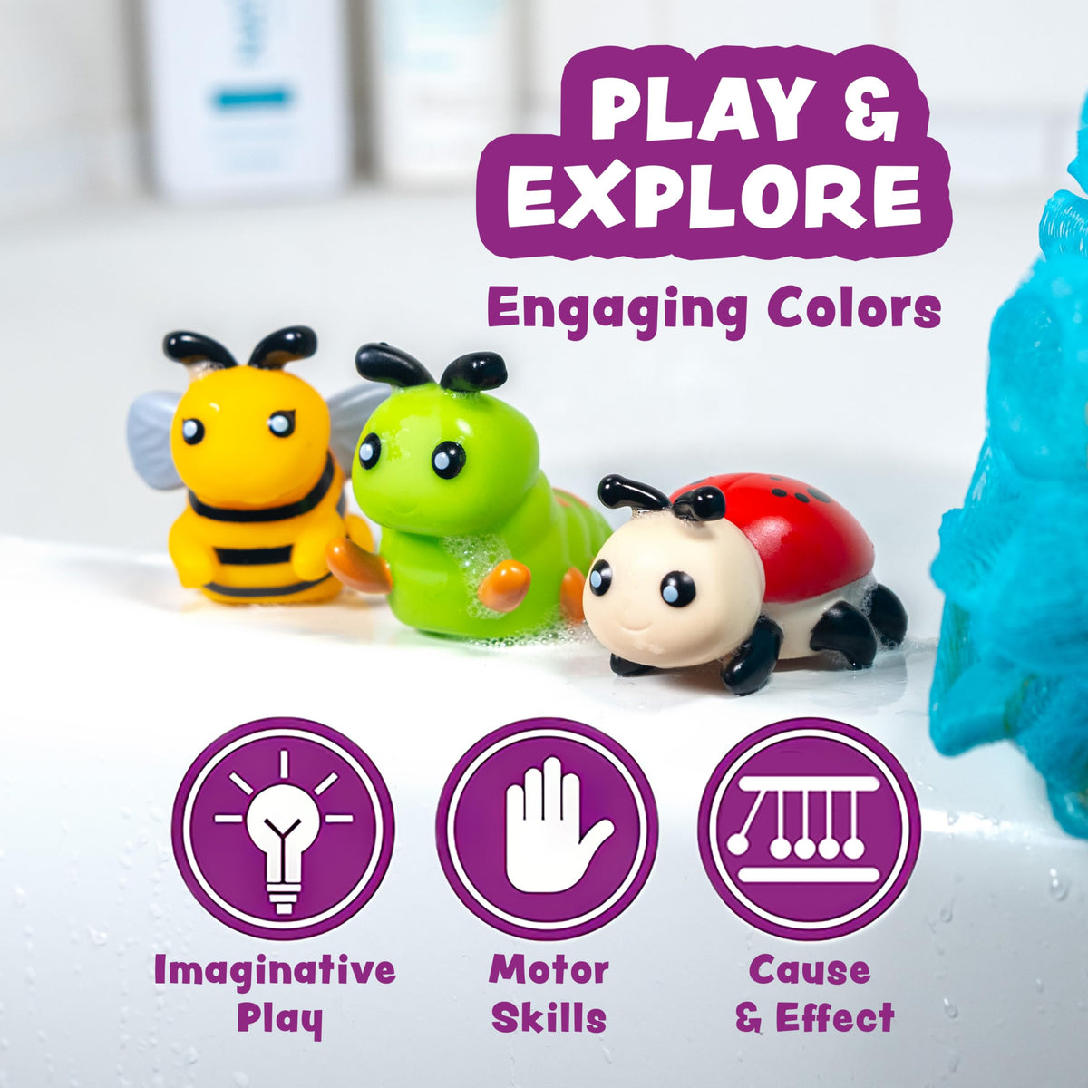 Tub Works® Ocean Rescue™ Vehicles Light Up Bath Toys, 6 Pack | Water-Activated Light Up Toys Flash & Change Color | Easy-Grip Baby & Toddler Bath Toys | Sensory Toys with Bath Lights for Kids Bath