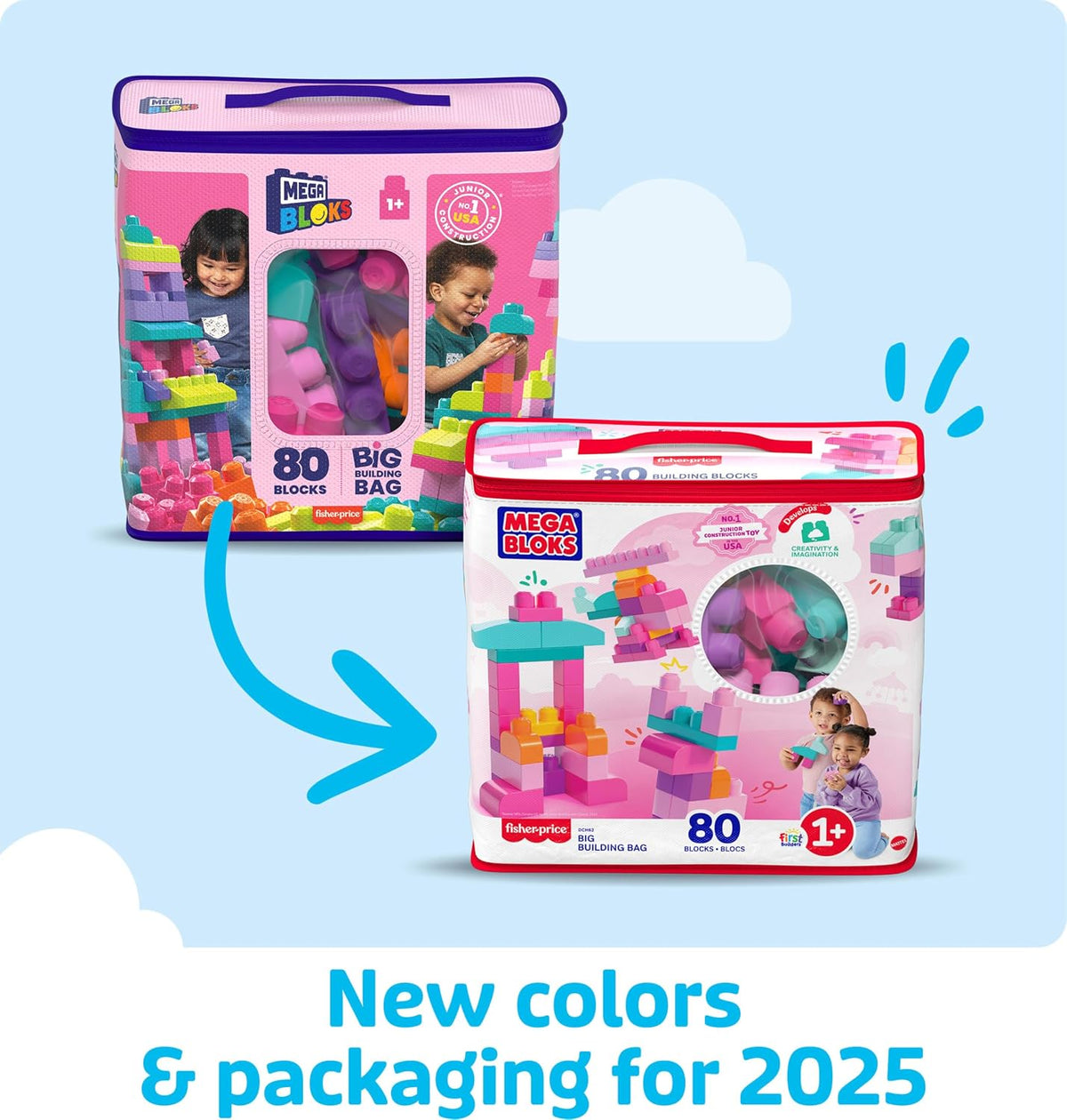 MEGA BLOKS First Builders Big Building Bag Toddler Blocks Toy Pink