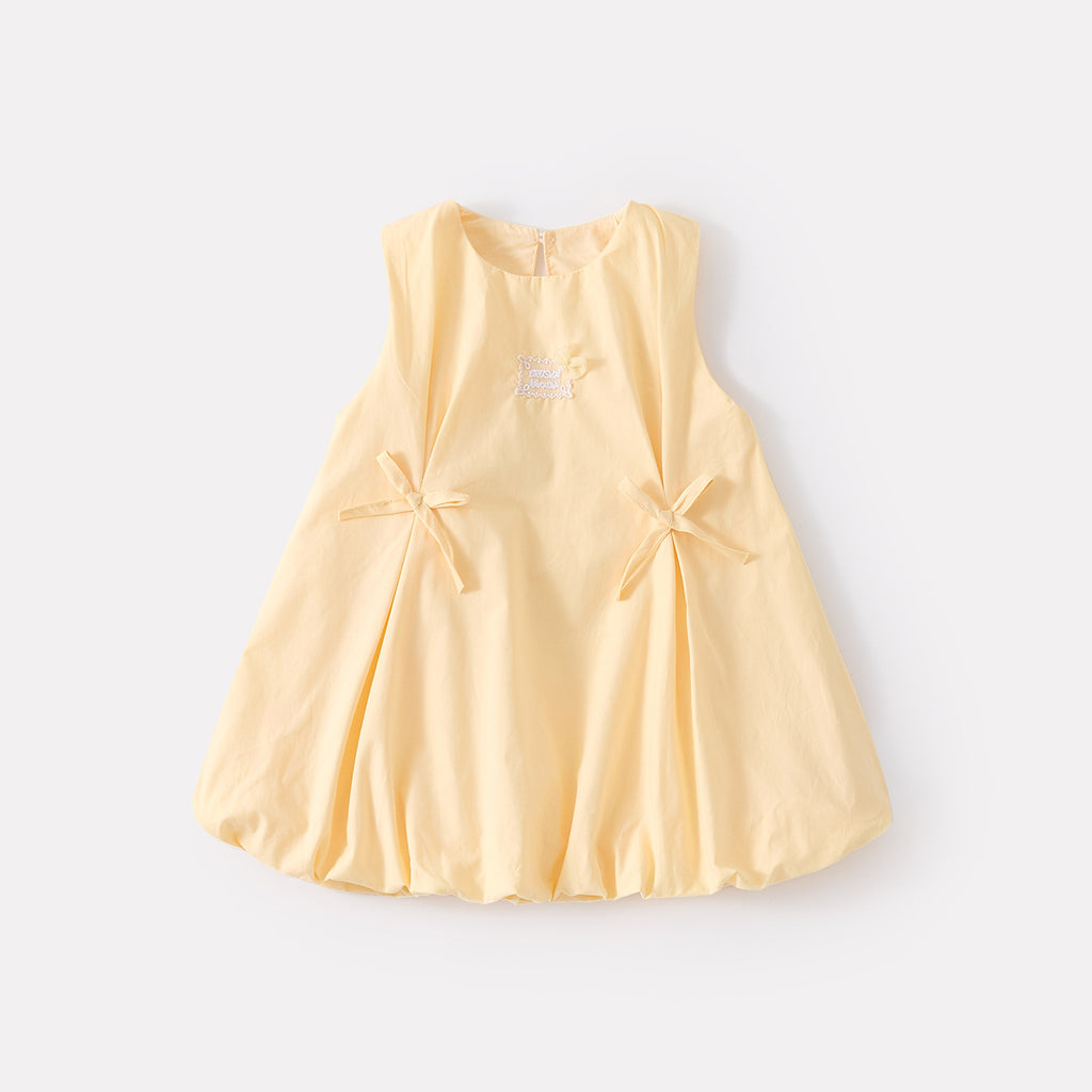 Baby Girl Sweet Cute Bubble Dress, Casual Versatile Bow Backless Sundress