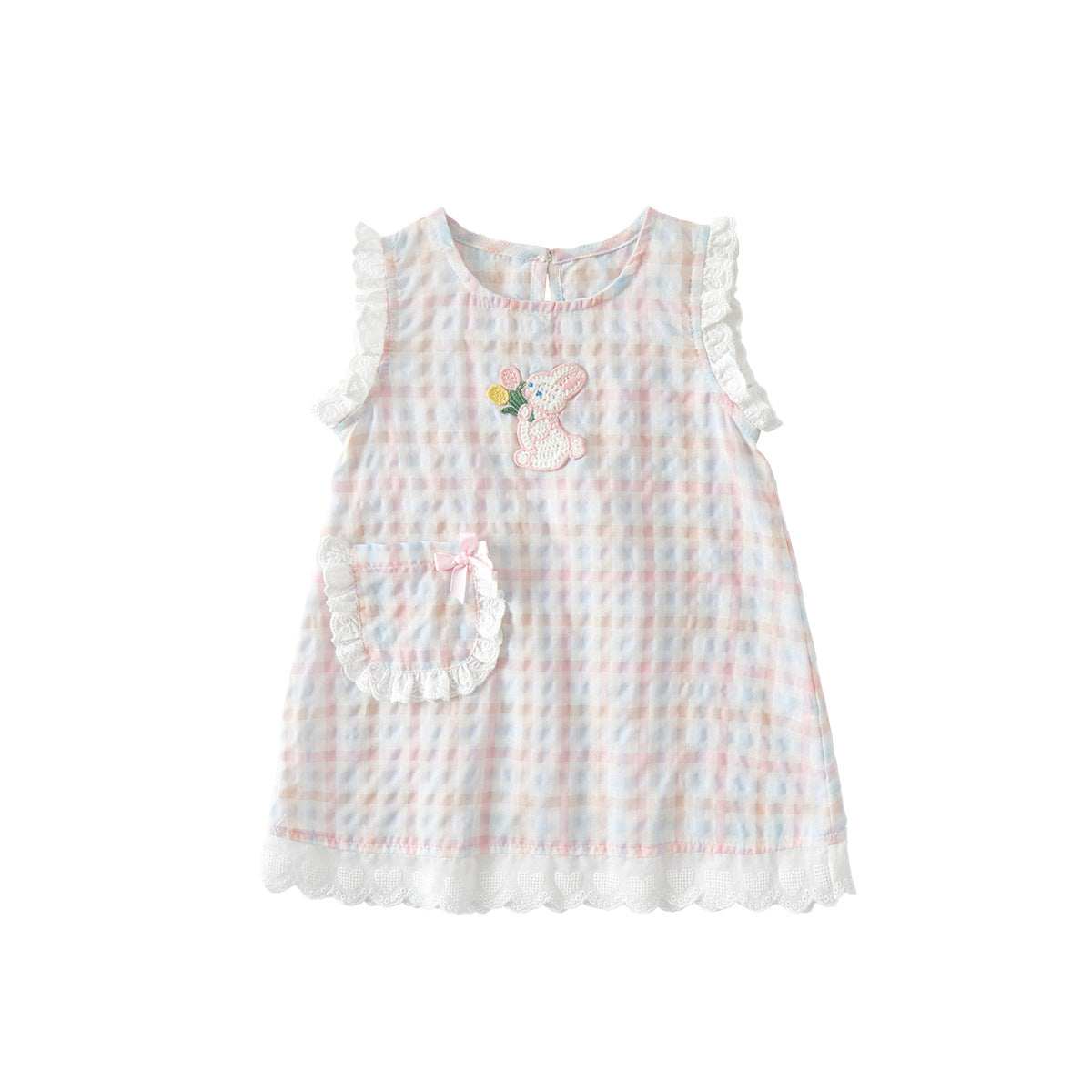 Toddler Plaid Cotton Dress Baby Rabbit Strap Dress for Toddlers Trendy Kids Dress