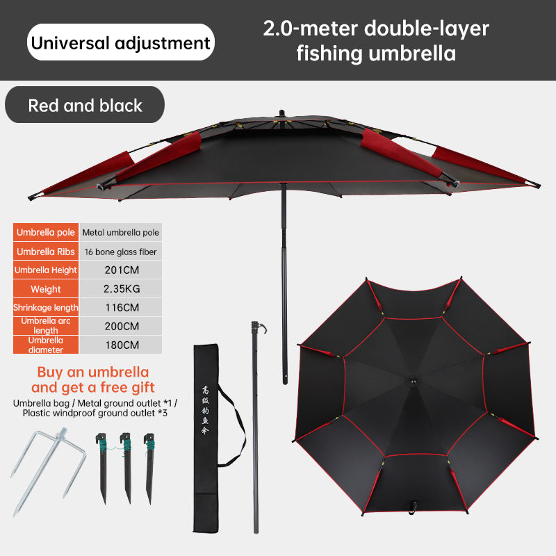6.6FT Double Canopy Beach Umbrella – UV Protective, Waterproof Sun Shade for Garden, Camping & Fishing