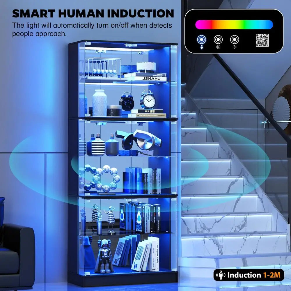 Display Cabinet with Glass Doors, 6Tier 71 Tall Curio Cabinet with RGB Lights for Collectibles, Display Case with Adjustable Gl