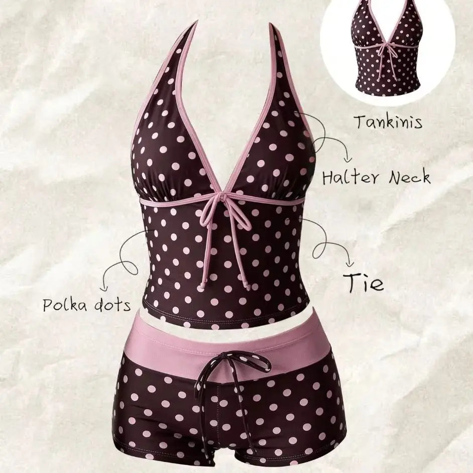 Women Polka Dot Bikini Set Two Piece Swimsuit Sexy Push Up Bathing Suit High Waist Bottom Swimwear Beach Vacation Cruise Pool Summer Surfing Tankini