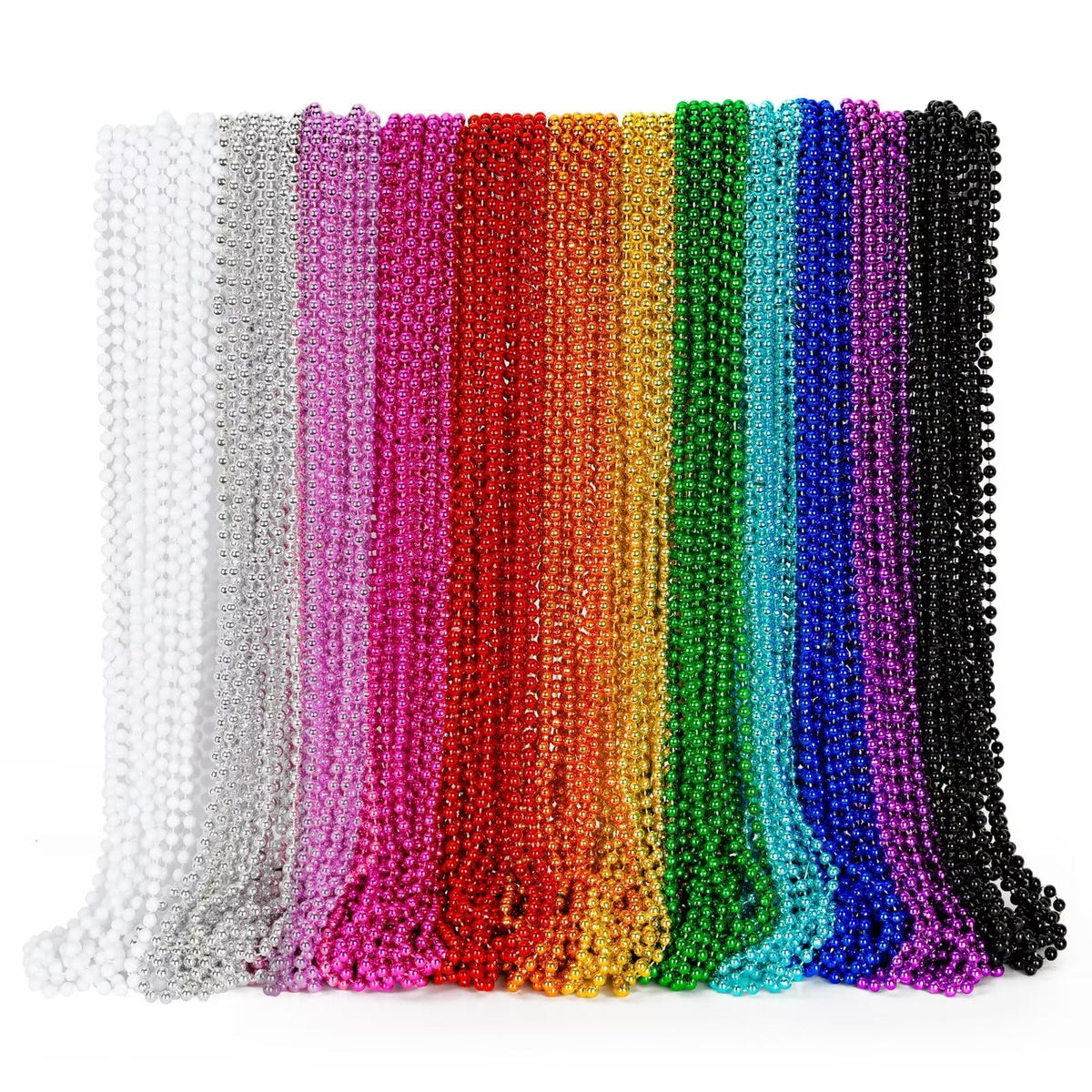 EOBOH 72PCS Bead Necklace, Silver Christmas Bead Necklace Party Favors Bulk, 33" Xmas Necklaces Stuff, Festival Events Parade Throw Accessories for Xmas Mardi Gras Wedding Birthday Celebrations Decor